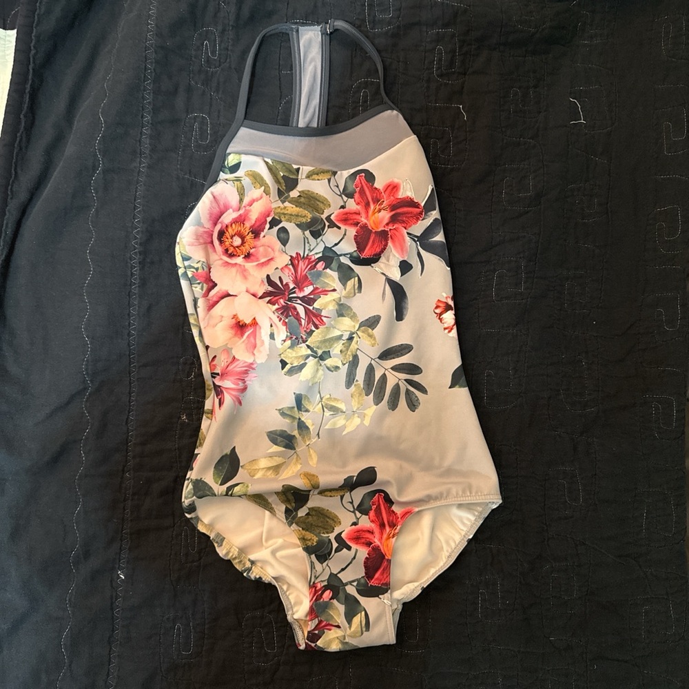 Eleve Dancewear Floral Leotard - Gray and Red